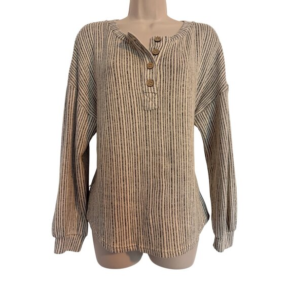 Blu Pepper Size Medium 1/4 Button Striped Stretchy Knit Long Sleeve $49 NWT - Picture 1 of 8